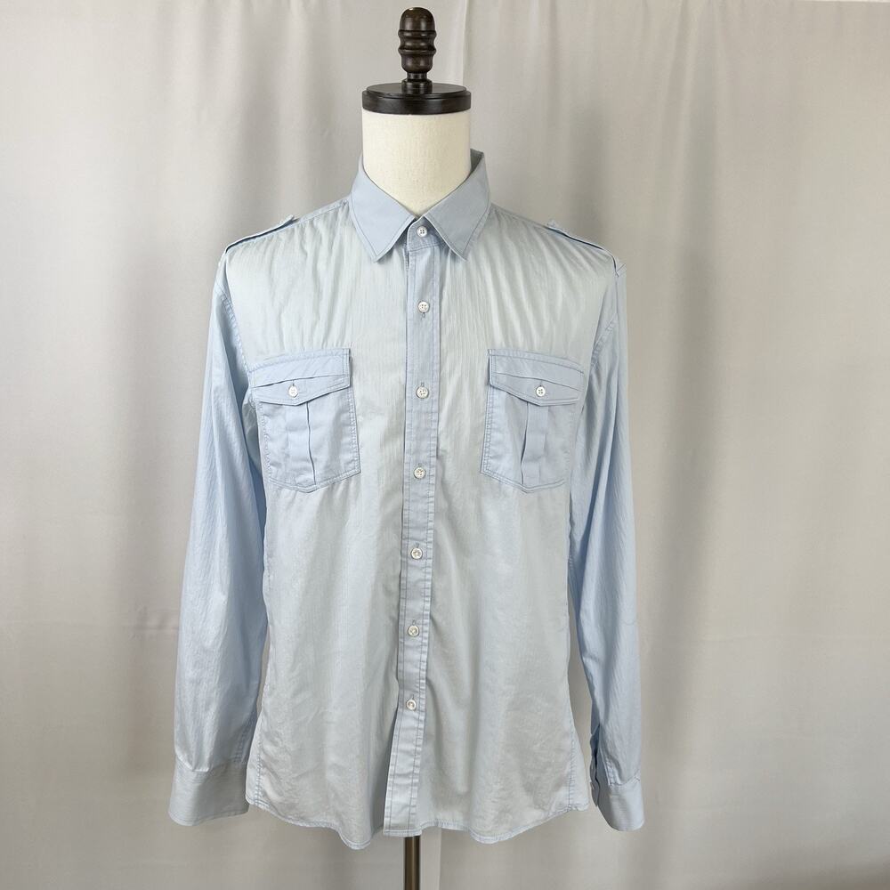 7 Diamonds Mens XL Light Blue Long Sleeve Shoulder Epaulets Button Shirt Stretch